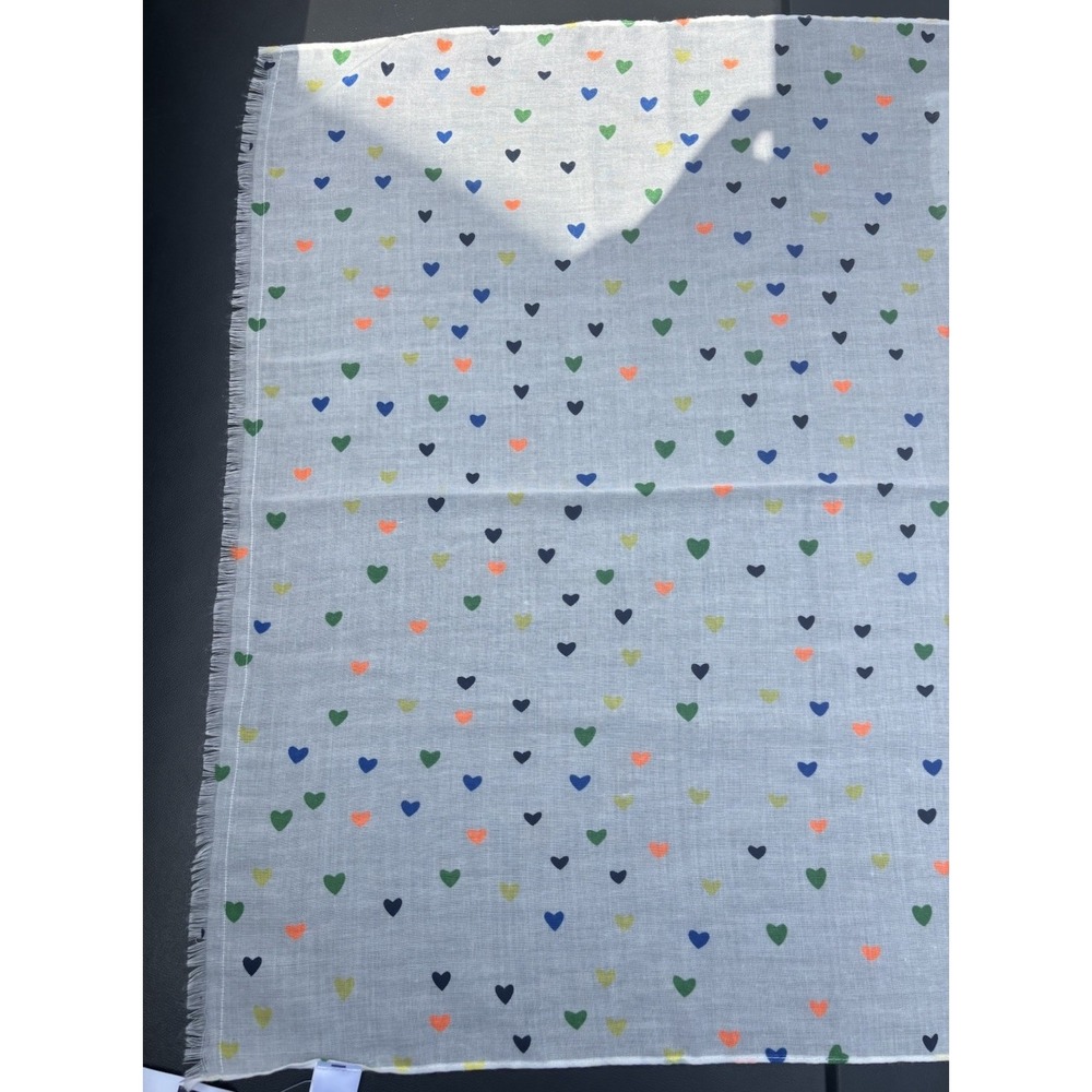 Gap Scarf Multi Color Heart Print On White Fringes 6 Ft Long Polyester New